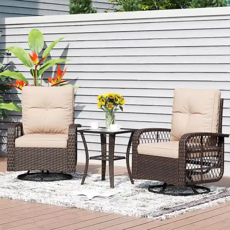 3 Pieces Outdoor Swivel Rocker Chair
