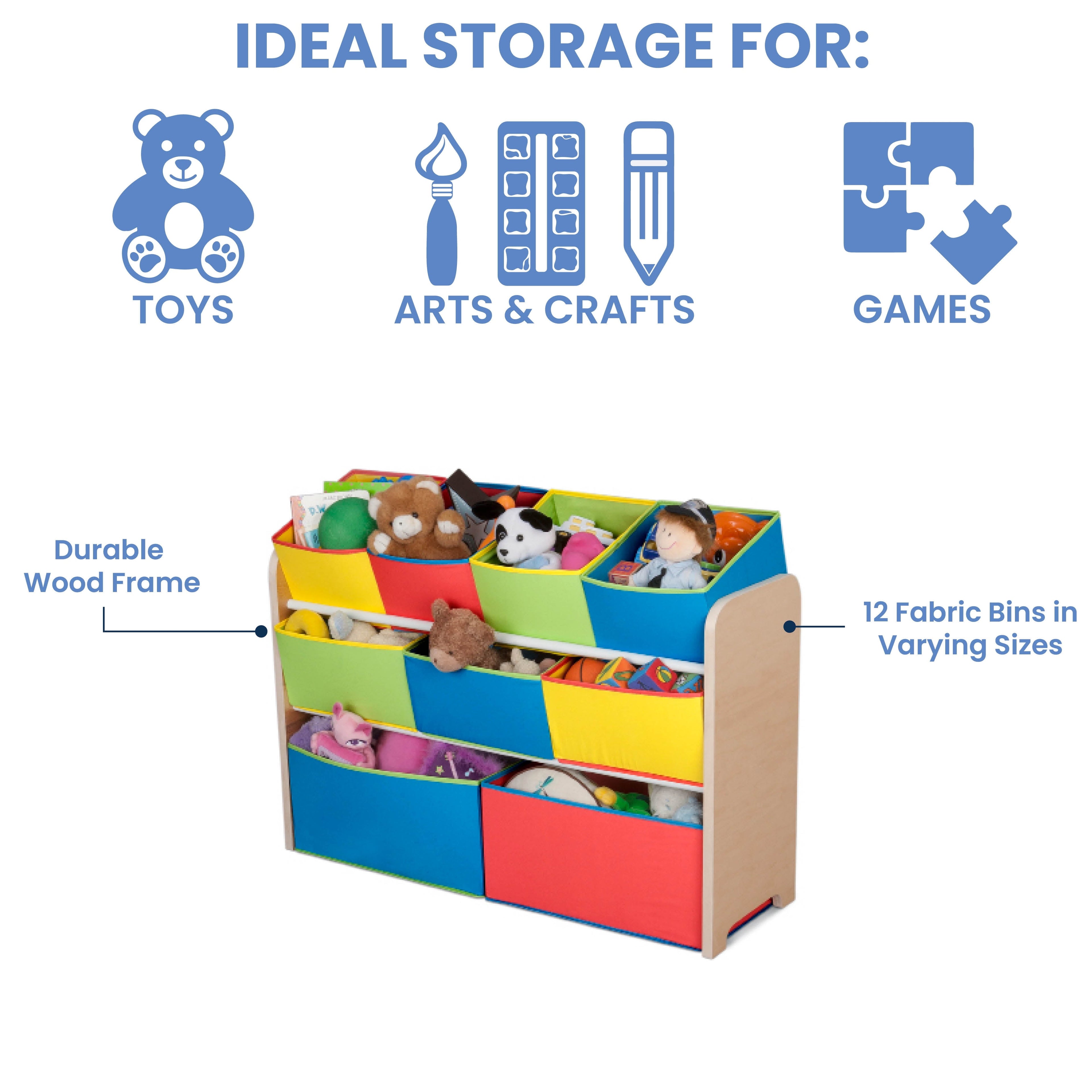 Deluxe Multi-Bin Toy Organizer with Storage Bins, Greenguard Gold, Wood, Natural