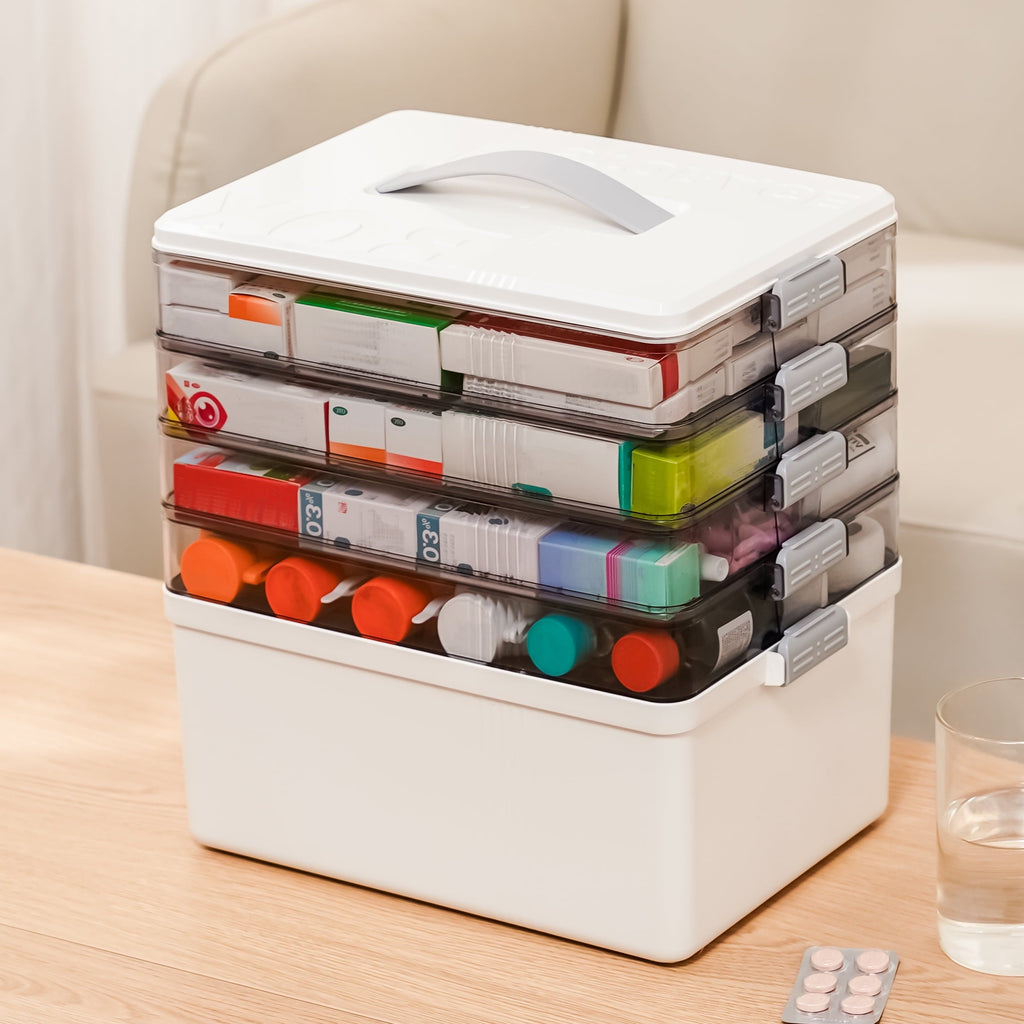 5 Layer storage bins with lid Stack & Carry Box Plastic Handled with Removable Tray for Craft Adult