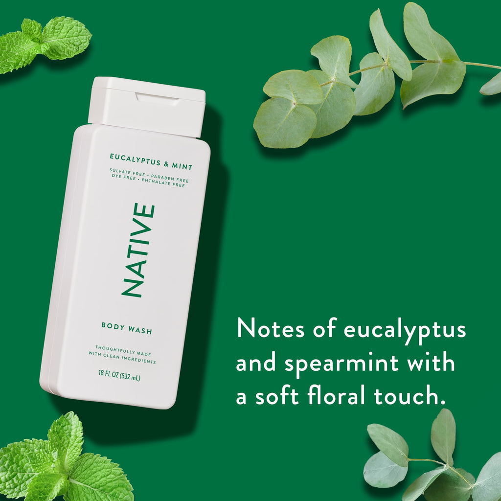 Body Wash, Eucalypts & Mint, Sulfate Free, Naturally Derived Ingredients, 24hr Freshness, for Women & Men, 18fl oz