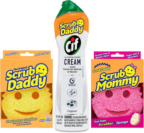 + Scrub Mommy + Cif All Purpose Cleaner, Lemon - A Perfect Kitchen + Bathroom Cleaning Supplies Kit - Temperature Controlled + Dual-Sided Cleaning Sponges and Multipurpose Cleaner Set