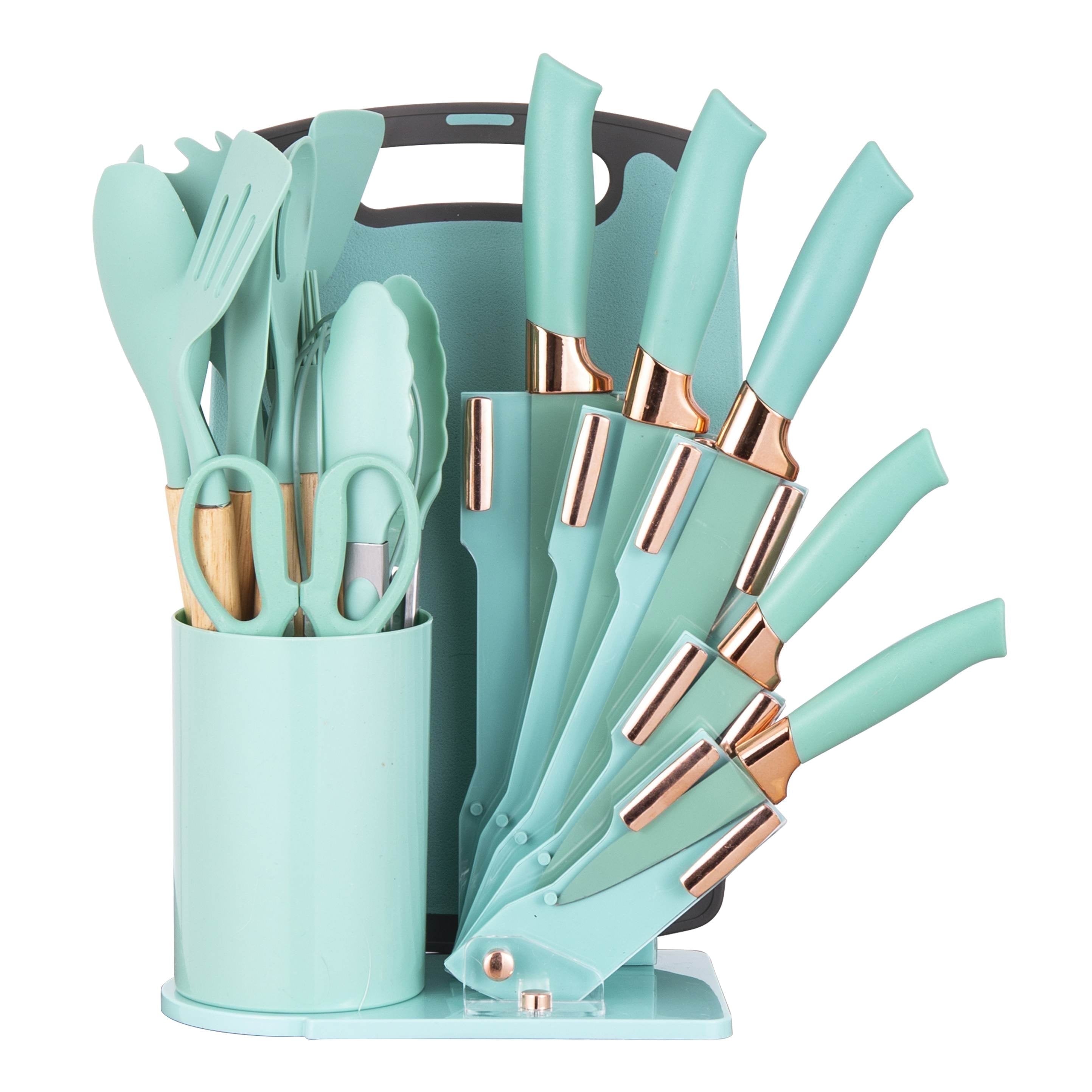 19-Piece Silicone Kitchen Utensil & Knife Set - Heat-Resistant Cooking Tools Non-Stick Safe Gift for Mom or Women Black
