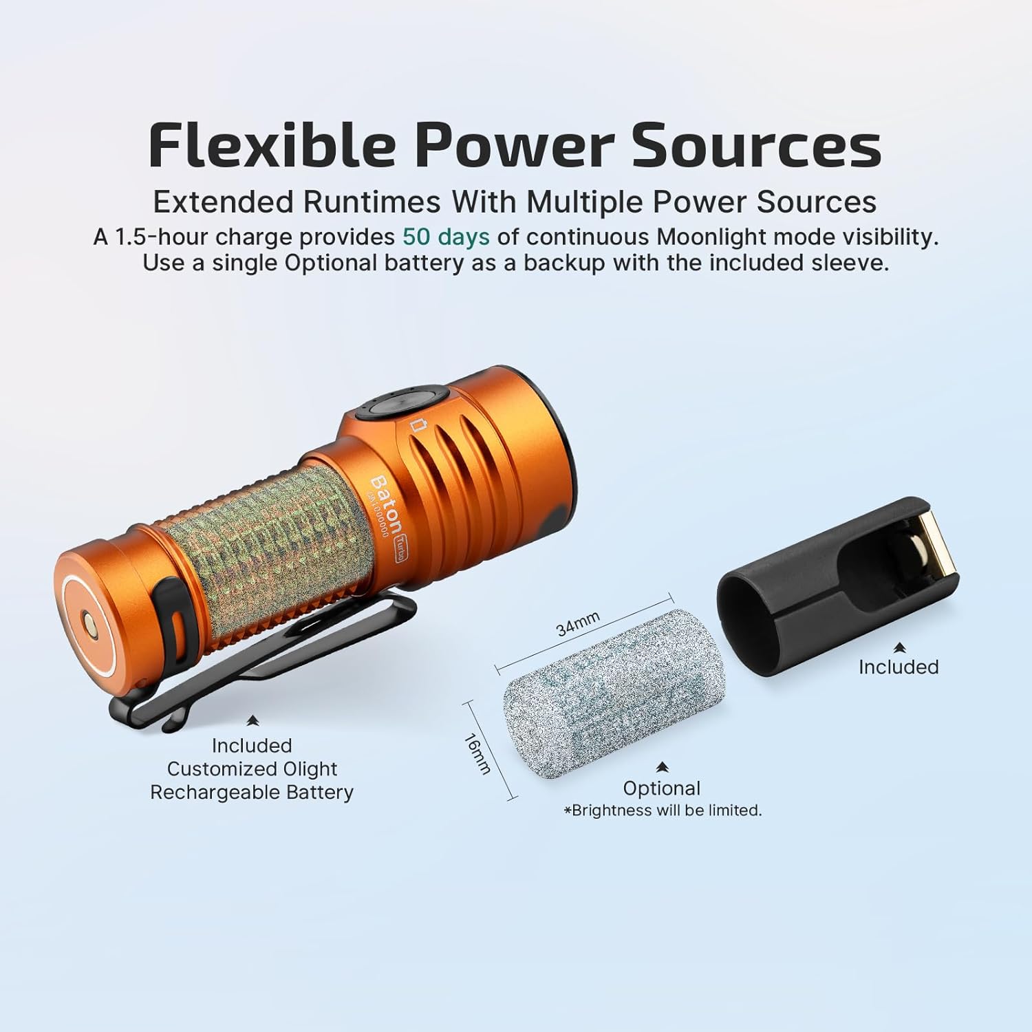 Baton Turbo EDC Rechargeable Handheld Flashlight, 1000 Lumens Compact LED and 510 Meters Long Throw Powerful Light, with Two-Way Clip and Landyard for Camping, Home Use (Roadster)
