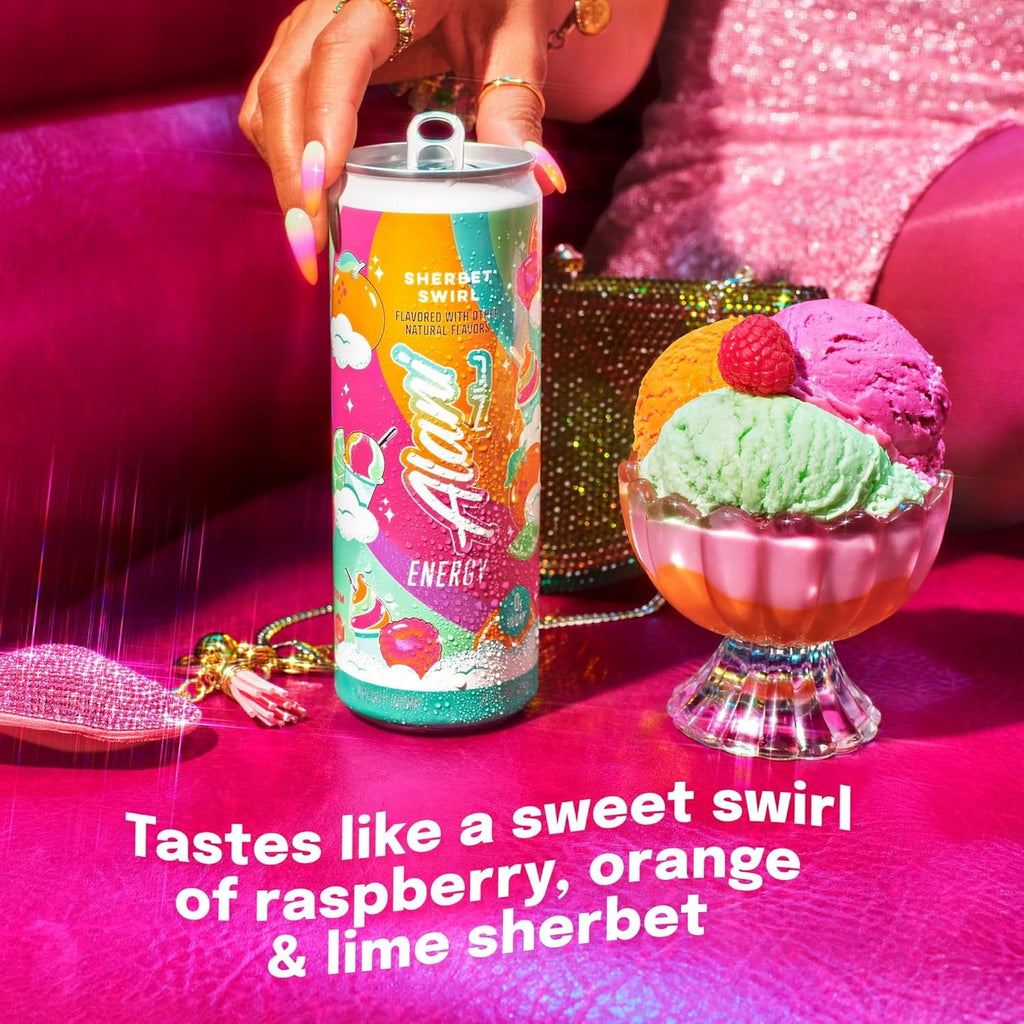 New Alani Energy Drinks Sherbet Swirl, Cherry Slush Flavors Variety Pack, Biotin B Vitamins, Sugar-Free, Low-Calorie, 200mg Caffeine, Energy Boost Drink 12 fl oz (Pack of 6)
