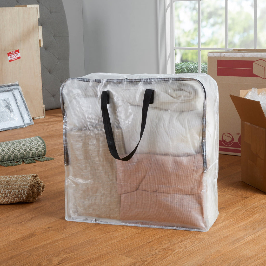 Clear 24 Gallon Heavy Duty Slim Storage and Moving Bag with Zipper Closure and Dual Carry Handles
