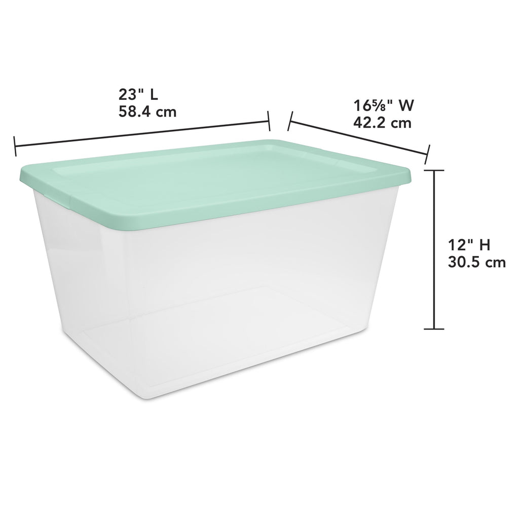 58 Quart Medium Storage Bin, Clear Plastic Storage Container with Snap-On Lid, White