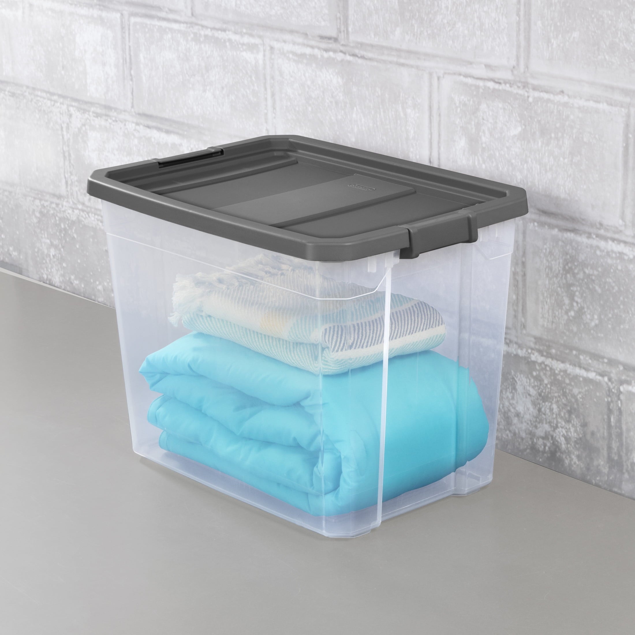 108 Quart Extra-Large Storage Bin, Clear Plastic Storage Container with Latch Lid, Dark Gray