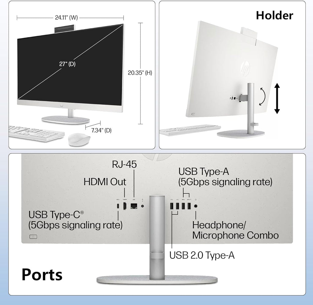 HP 27” FHD Touchscreen All-in-One – Everything to Just Work Intel Core Ultra 7 155U 16GB DDR5 1TB SSD Free Web Office HDMI & Ethernet Windows 11 Pro USB-C Docking Station Included
