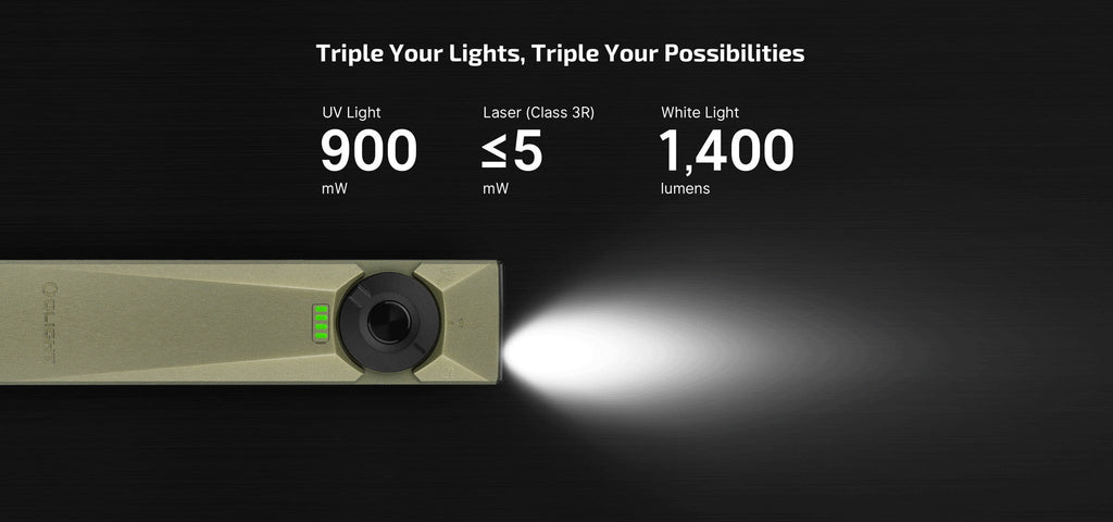 1400 Lumen Rechargeable EDC Flashlight with UV Light & Green Laser + LumenTac Organizer