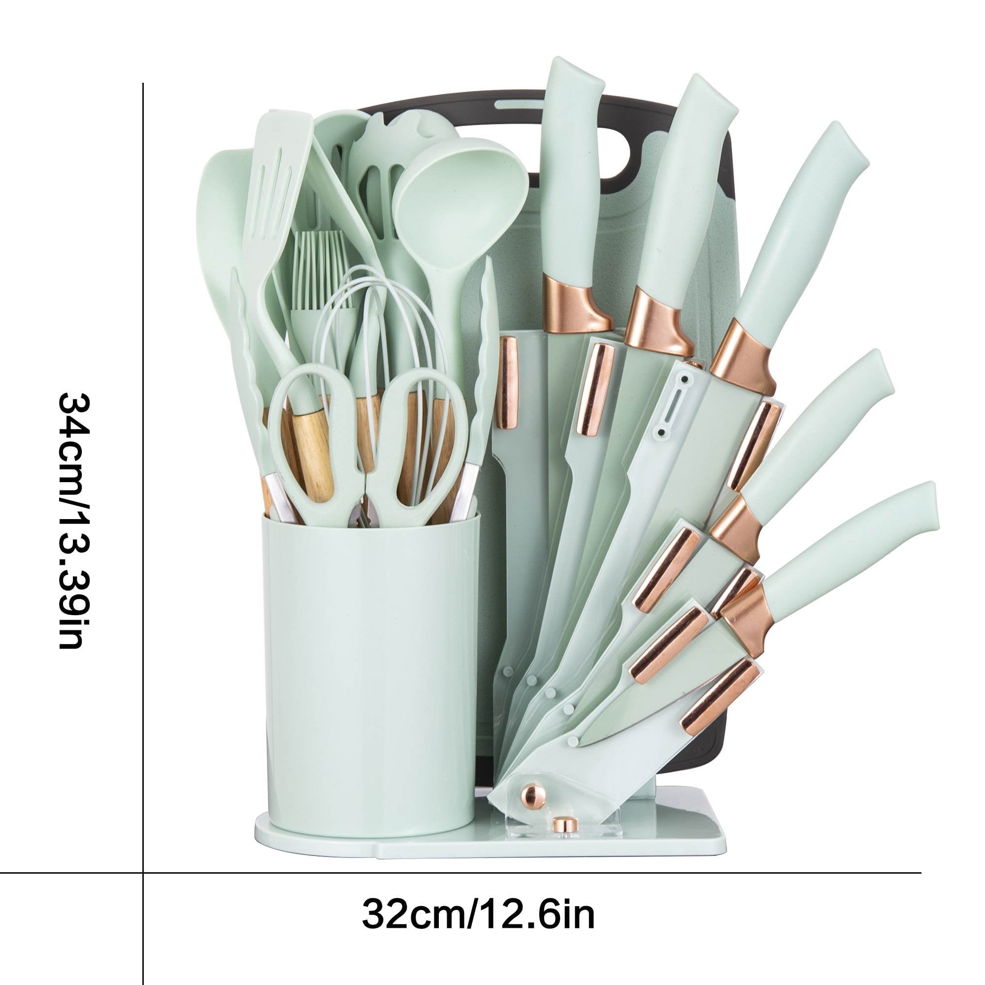 19-Piece Silicone Kitchen Utensil & Knife Set - Heat-Resistant Cooking Tools Non-Stick Safe Gift for Mom or Women Black