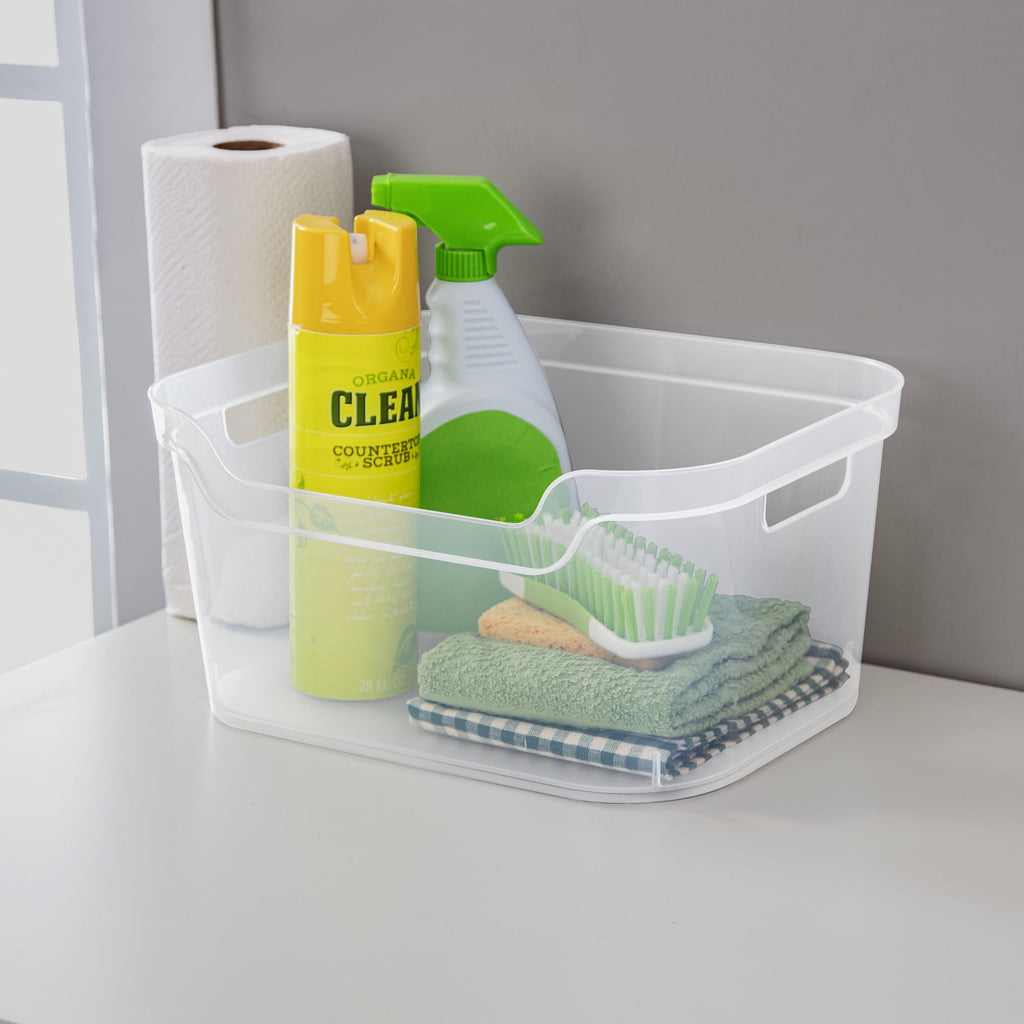 Large Open Bin, Clear Plastic, Easy Access Bin with Scoop Front, Clear