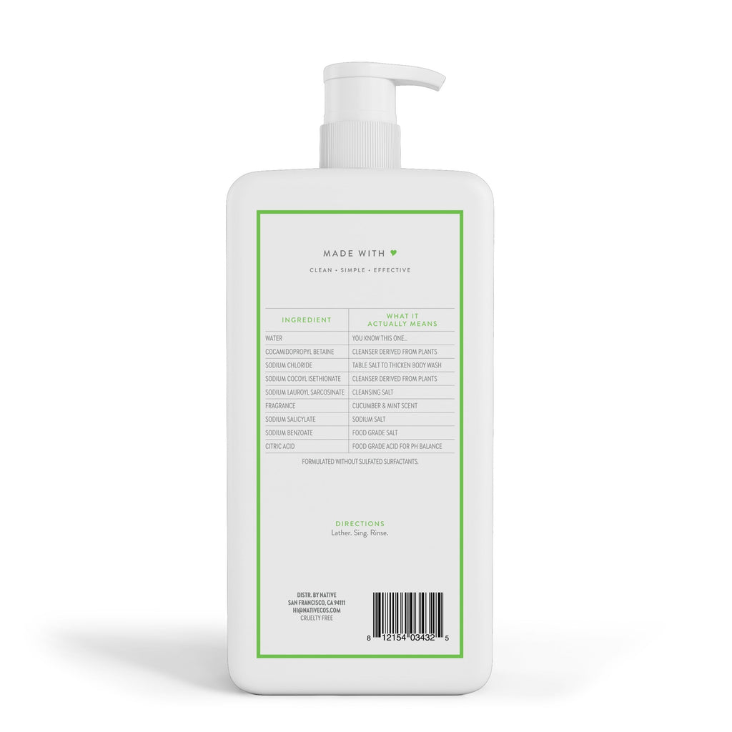 Body Wash, Cucumber & Mint, Sulfate Free, Naturally Derived Ingredients, 24hr Freshness, for Women & Men, 36 fl oz