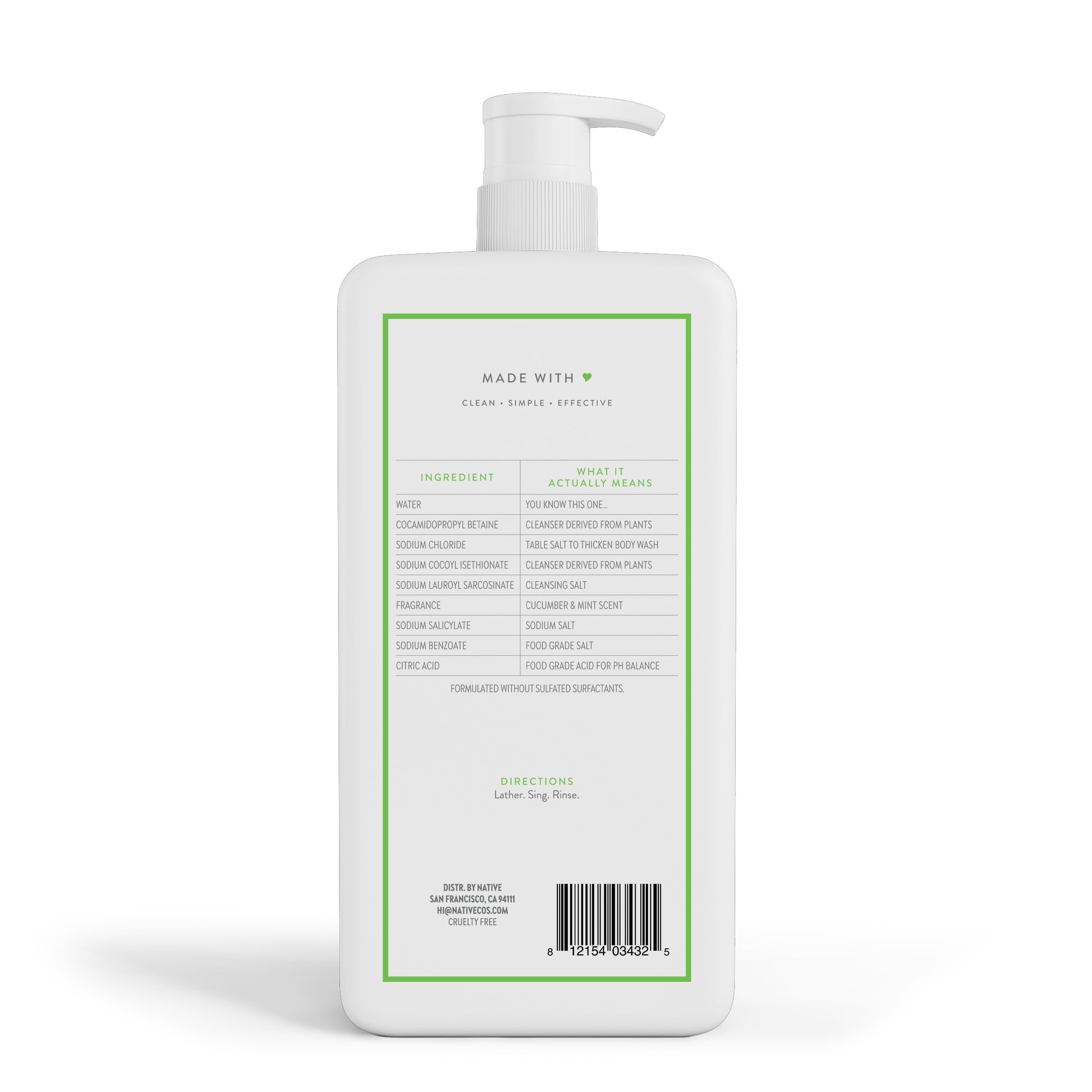 Body Wash, Cucumber & Mint, Sulfate Free, Naturally Derived Ingredients, 24hr Freshness, for Women & Men, 36 fl oz