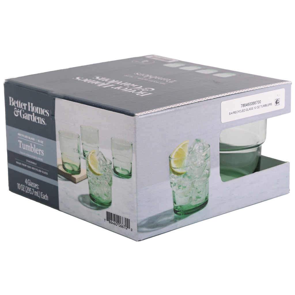 Better Homes & Gardens Recycled Green Glassware, Glass, 4 Pack, 10 oz