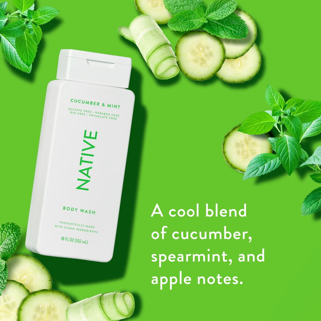 Body Wash, Cucumber & Mint, Sulfate Free, Naturally Derived Ingredients, 24hr Freshness, for Women & Men, 18 fl oz
