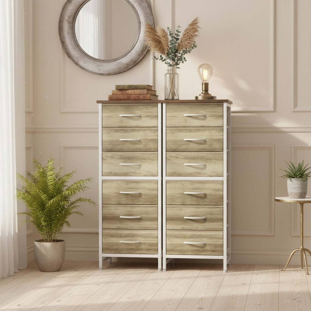 5 Fabric Dresser with 5 Storage Drawers, TV Stand with Wooden Top Metal Frame for Clothes, Living Room, Hallway, Entryway, Rust
