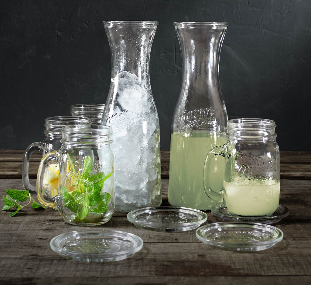 Mason Craft & More 10 Piece Glass Drinkware Set, Carafes, Drinking Jars, and Coasters