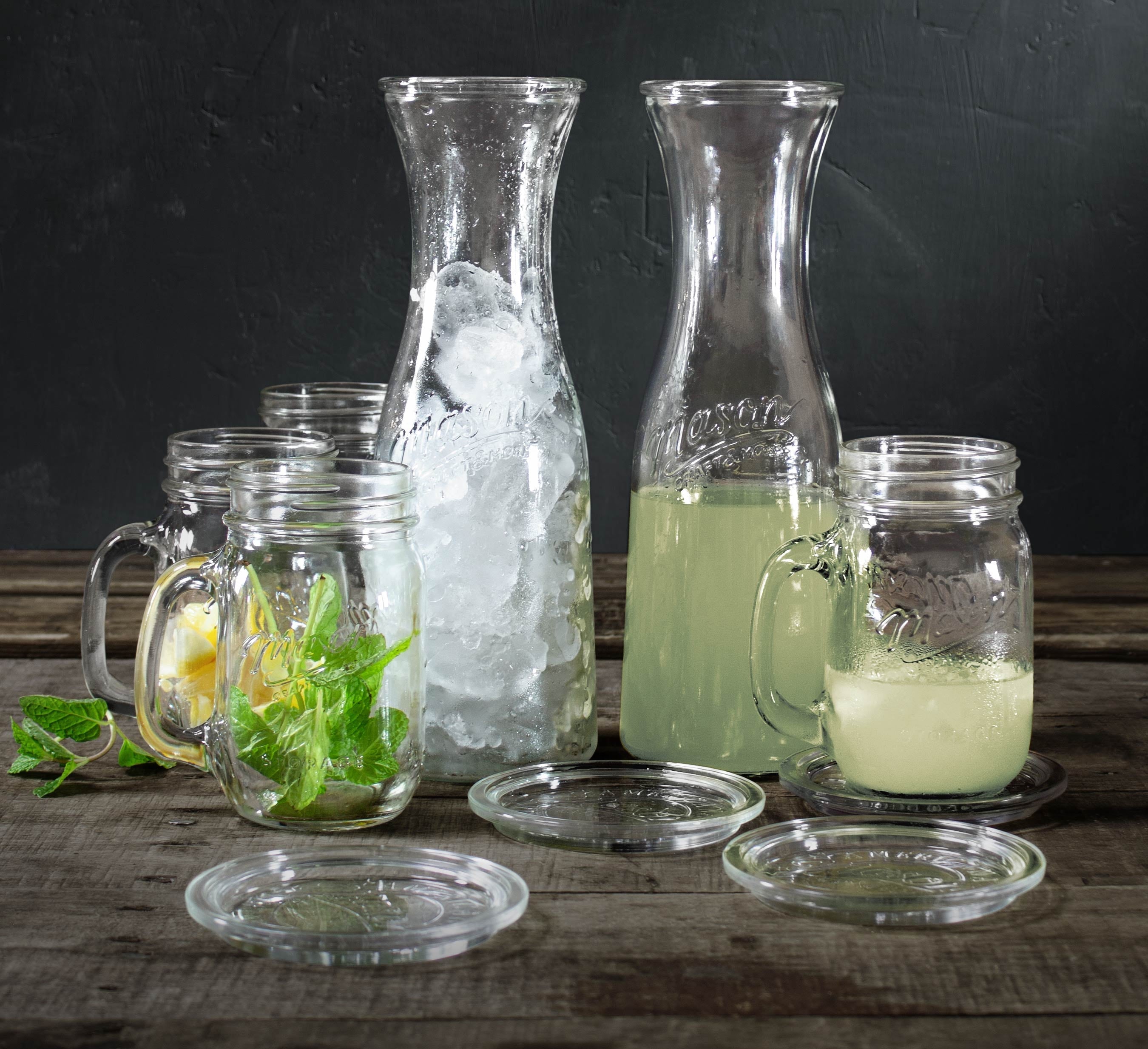 Mason Craft & More 10 Piece Glass Drinkware Set, Carafes, Drinking Jars, and Coasters