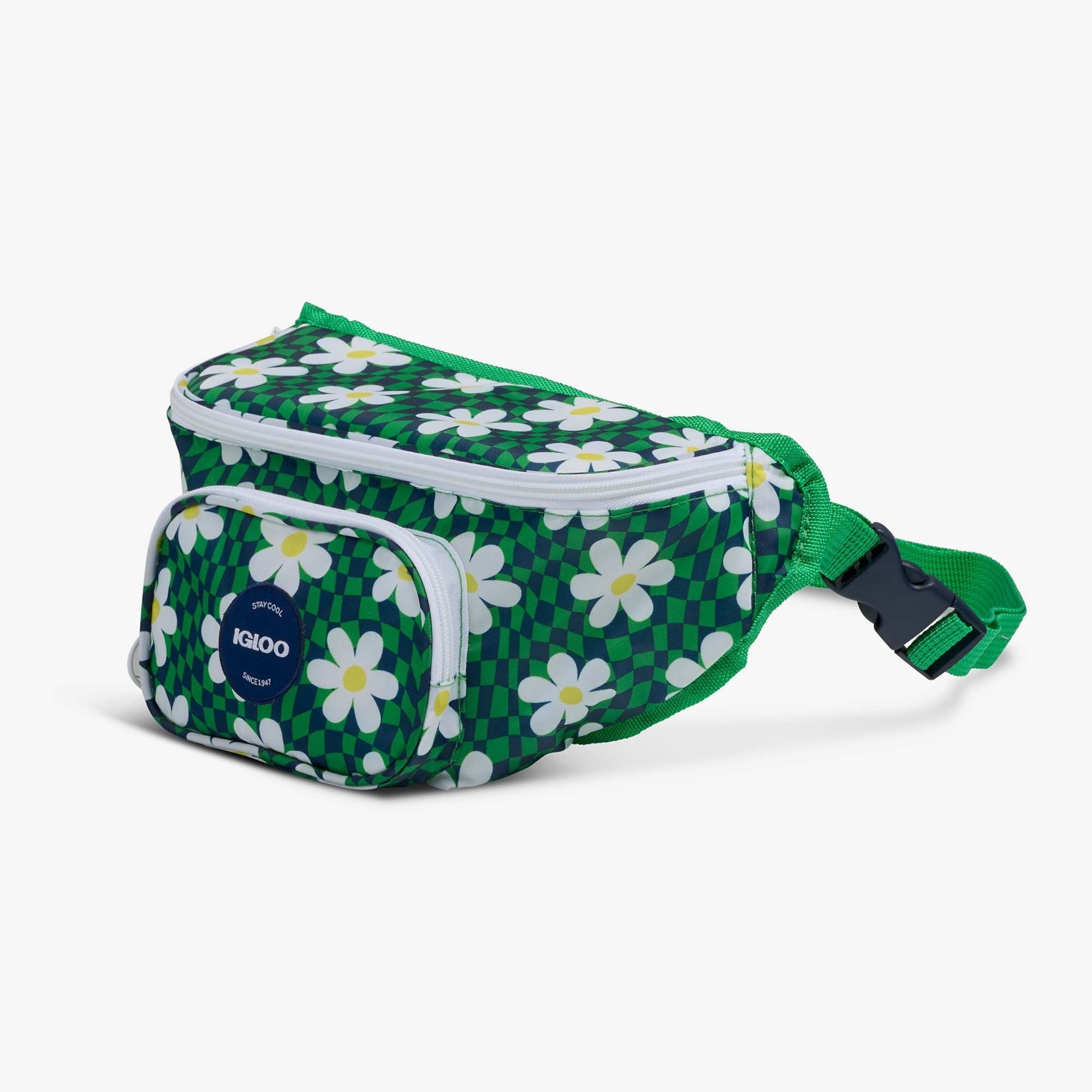 3 can Retro Fanny Pack Cooler Bag, Purple and Aqua Blue