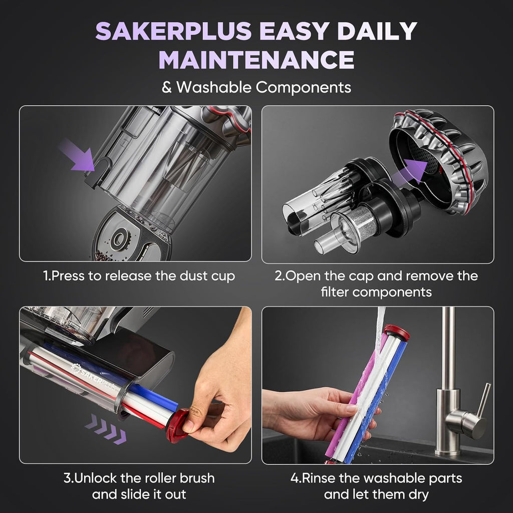 SakerPlus Powerful Bed Vacuum Cleaner, 350W Corded Mattress Vacuum with 2-Cup System,Smart Dust Sensor,Washable Dust Cup & Roller Brush, 16.4 ft Cord, for Mattress, Sofa