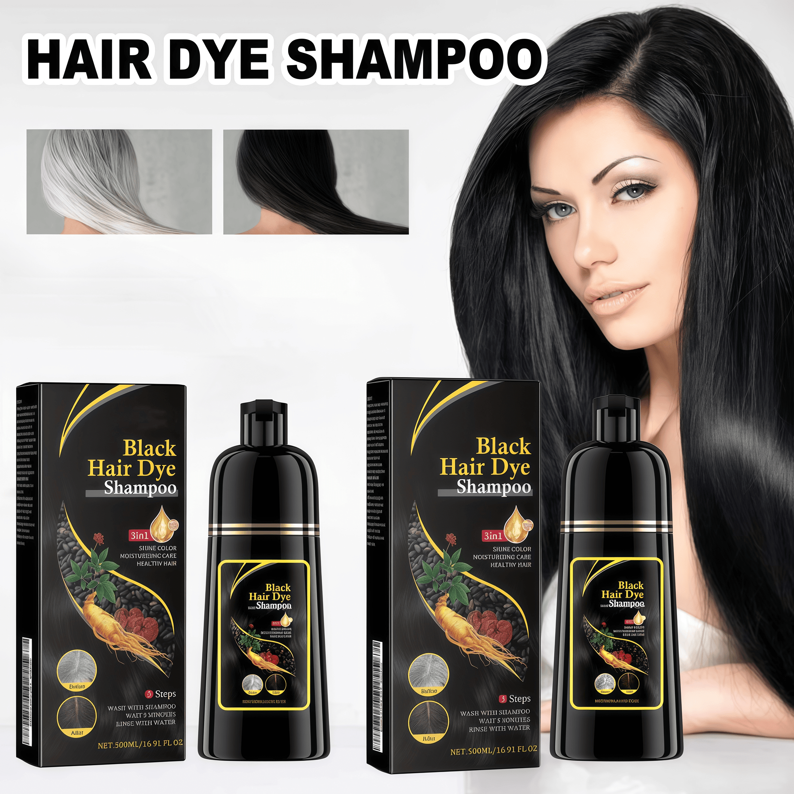 Black Hair Shampoo Organic Natural Plant Hair Dye Plant Essence Permanent Black Hair Color Dye Shampoo for Women Men Cover Gray White Hair