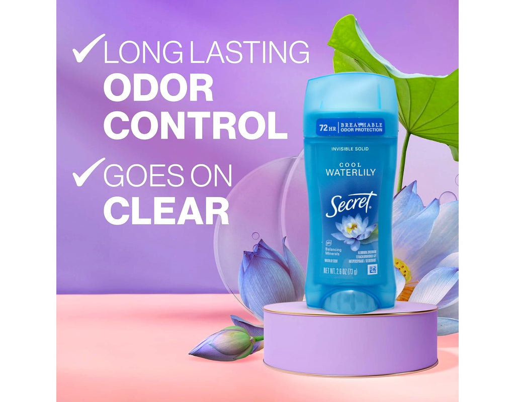 Antiperspirant & Deodorant Invisible Solid Cool Waterlily, 72HR Breathable Sweat & Odor Protection, 2.6 OZ