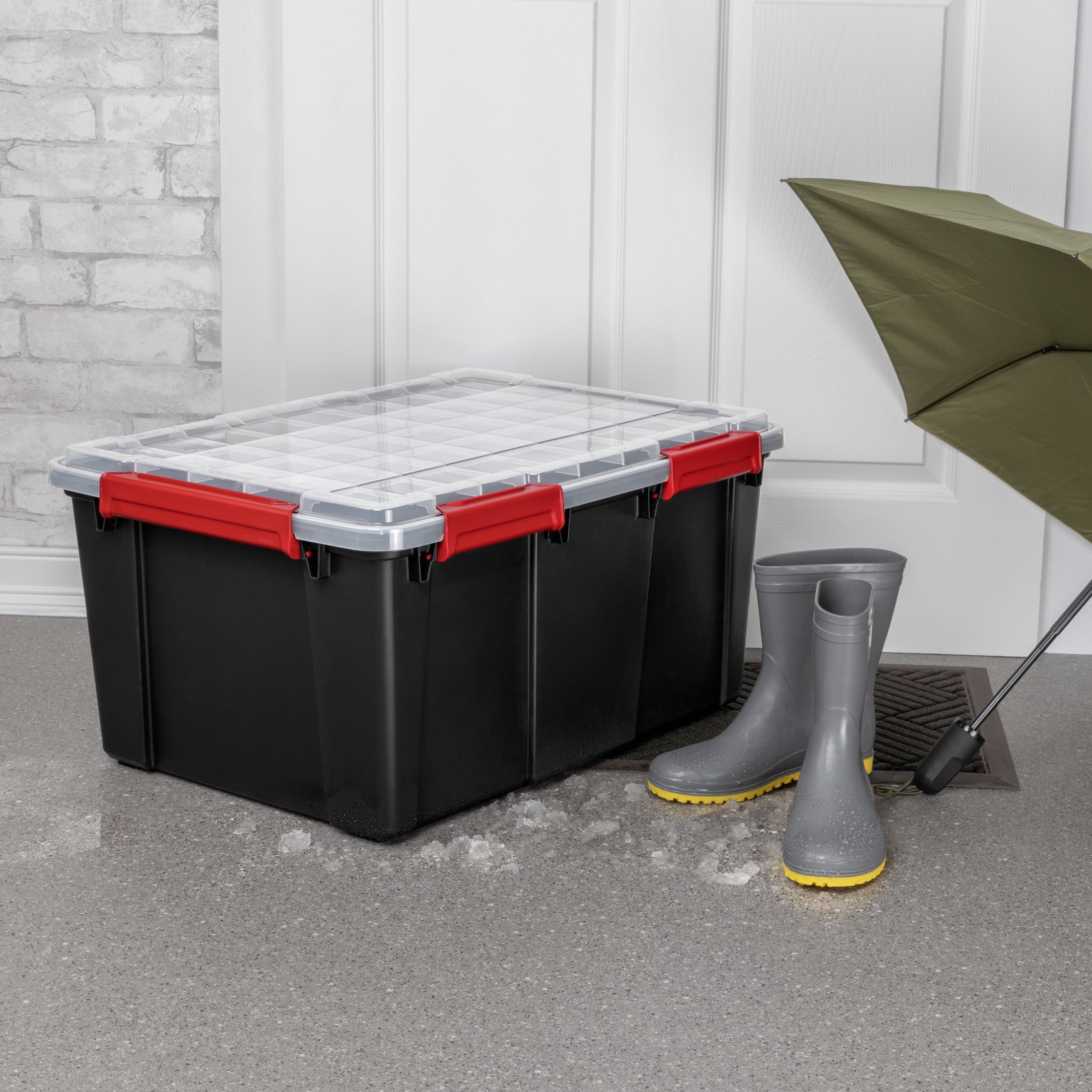 20 Gallon Large Gasket Tote, IP68 Plastic Storage Bin with Lid, Gasket Seal and Latches, Black