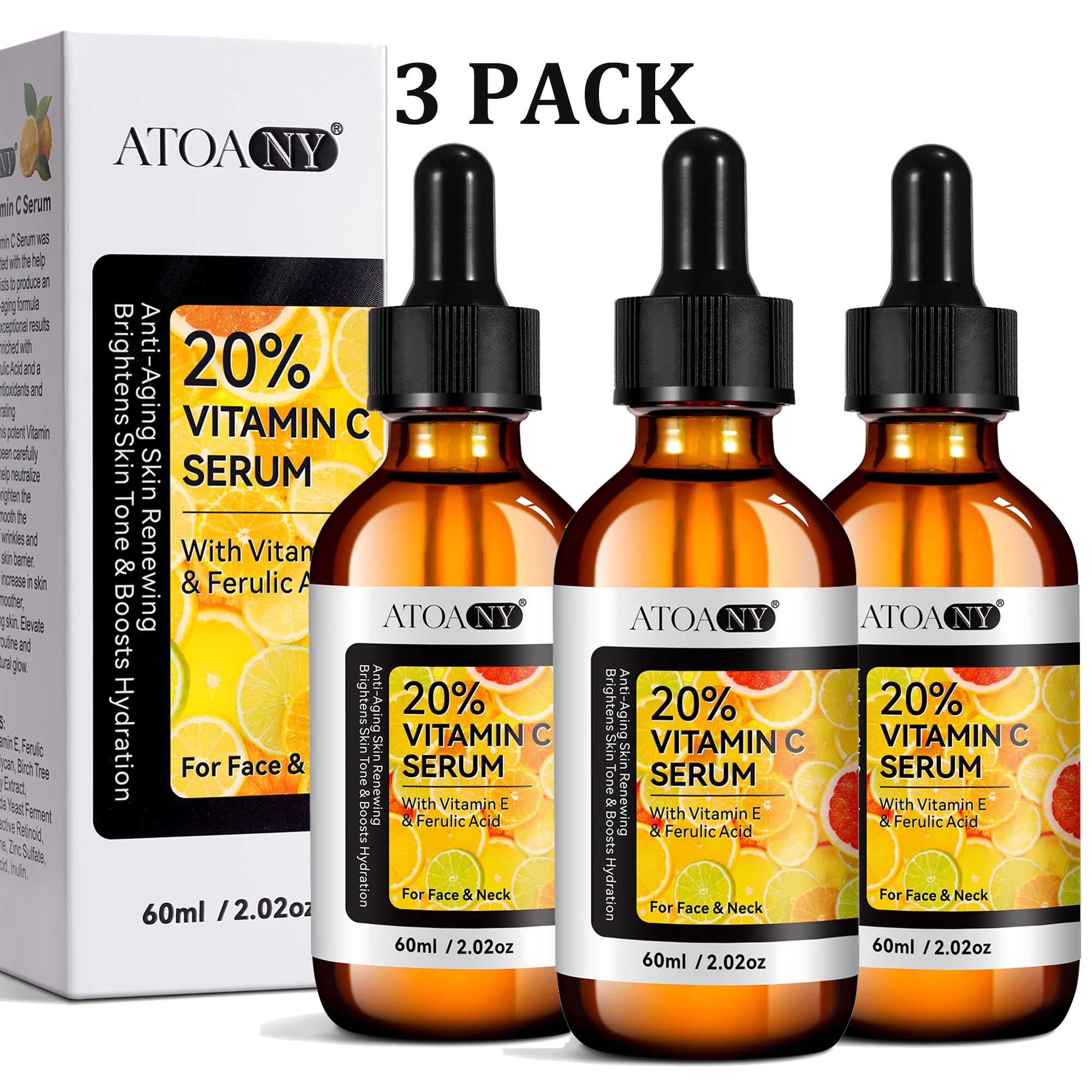 2Pack 20% Vitamin C Serum, Anti Aging Face Essence with Vitamin E, Ferulic Acid, Collagen, Firm Skin - Hydration - Antioxidant - Even Tone
