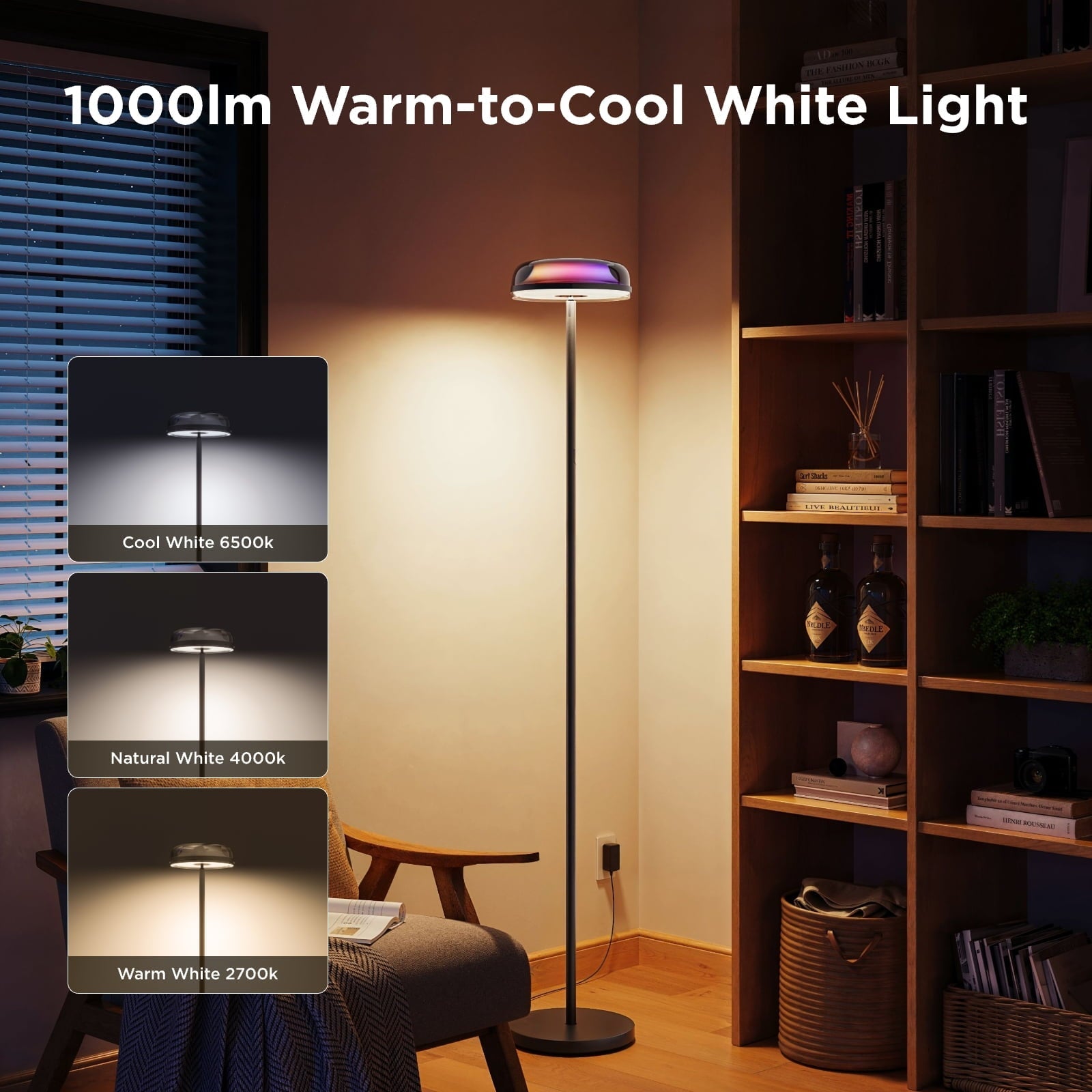 Floor Lamp RGBIC Ripple Projector Modern Style - LED, Dimmable, 1000lm, White