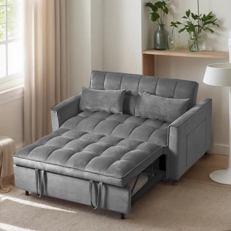 Modern Velvet Futon Loveseat with Reclining Backrest & Pockets, Seats 2 ?Dark Gray / Light Gray / Blue / Black