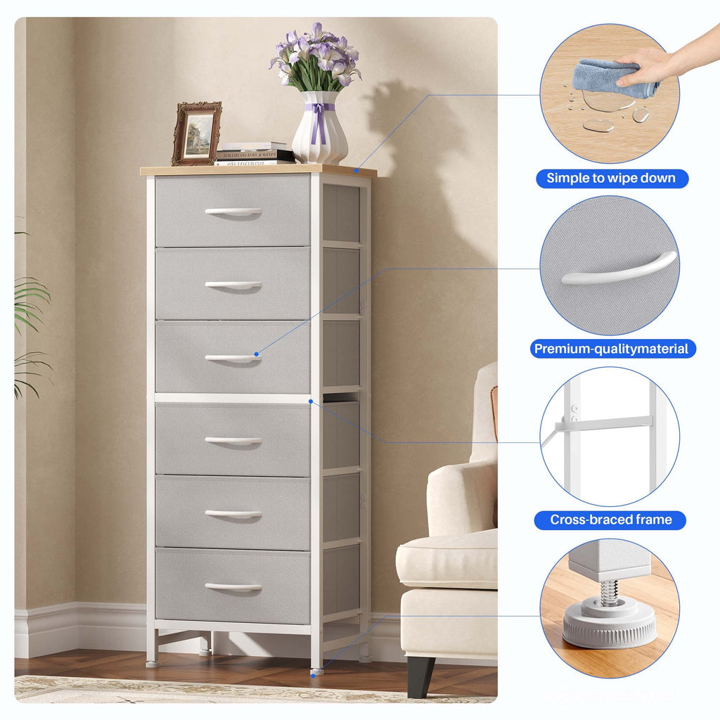 5 Fabric Dresser with 5 Storage Drawers, TV Stand with Wooden Top Metal Frame for Clothes, Living Room, Hallway, Entryway, Rust