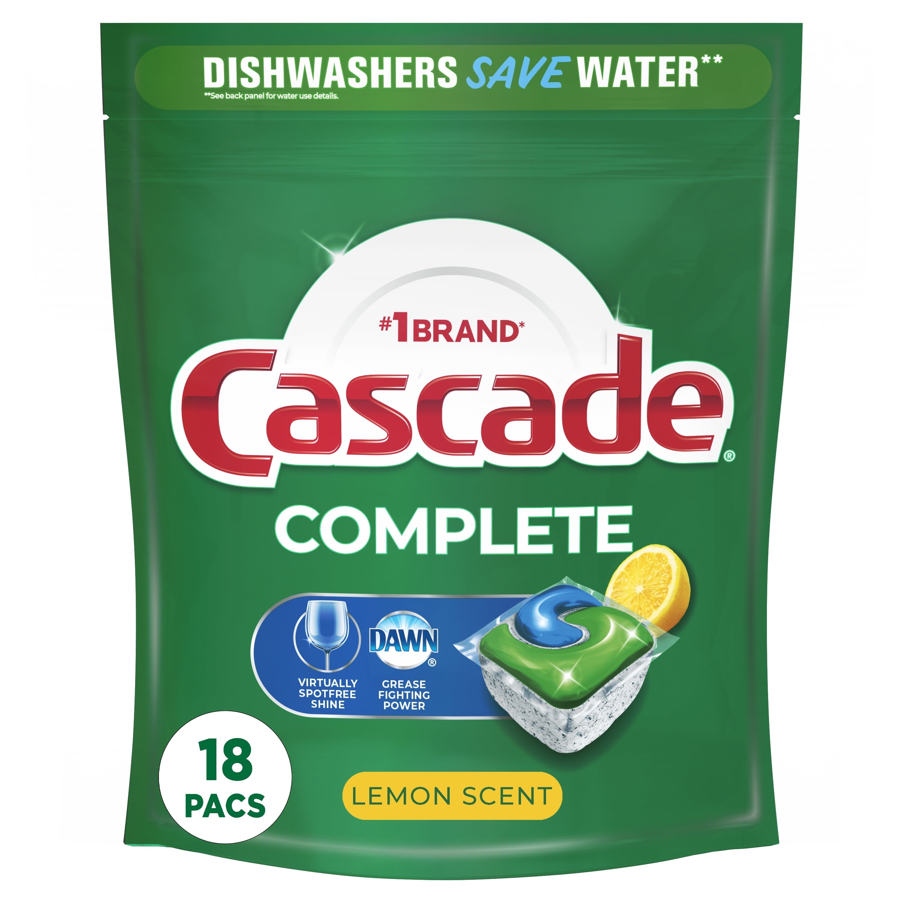 Complete Dishwasher Pods, Action Pacs Dishwasher Detergent, Dishwasher Tabs, Lemon, 18 Count