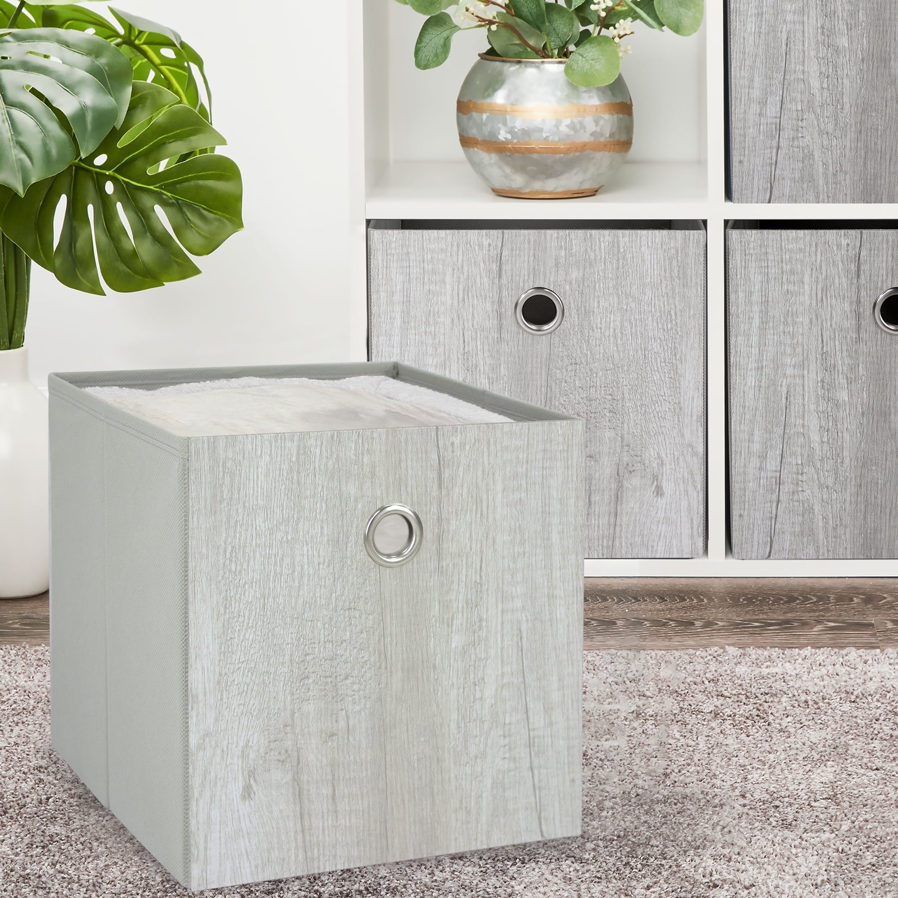 Collapsible Fabric Cube Storage Bin, Rich Black