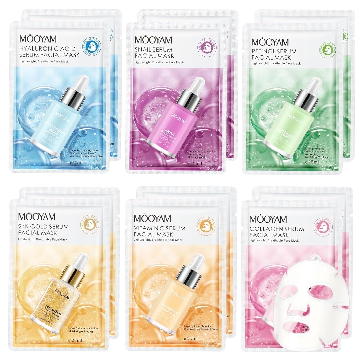 11 Pack Fruit Moisturizing Facial Mask Sheet, Rich in Fruit Essence Face Mask to Brighten and Hydrate Dull Skin