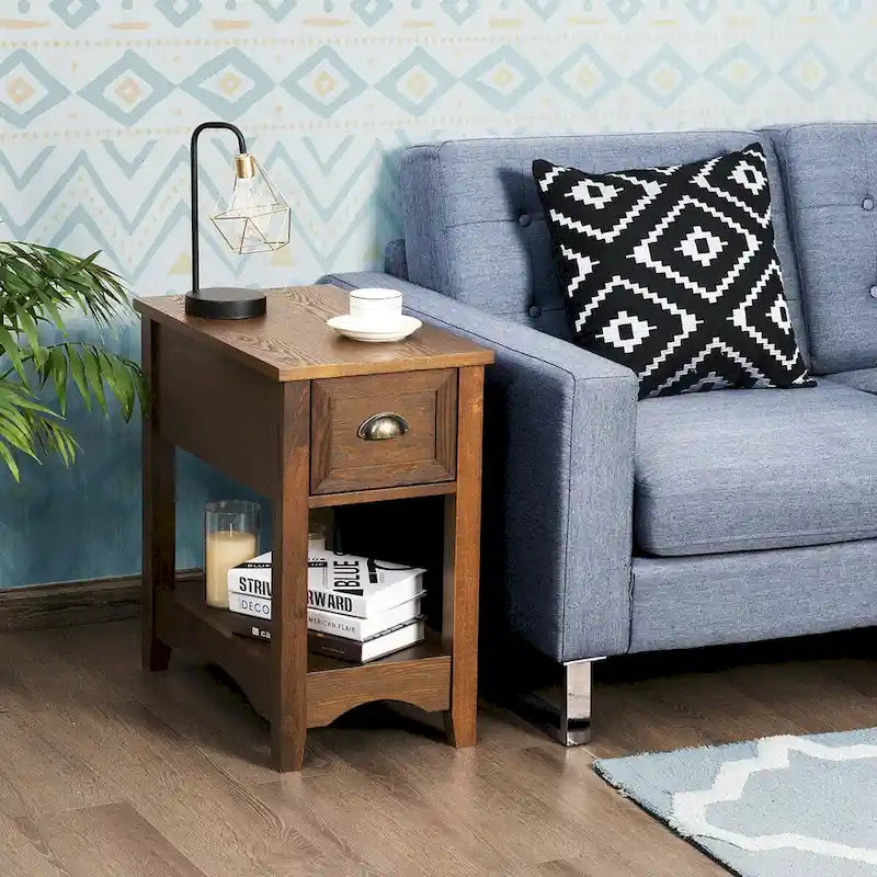 Gymax Set of 2 Contemporary Side End Table Compact Table w/ Drawer - 13 X 22 X 23 (L X W X H)