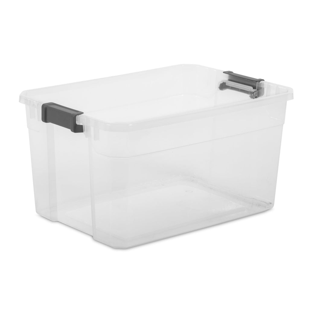 76 Quart Stacker Storage Bin, Clear Plastic Storage Container with Latch Lid, , Dark Gray