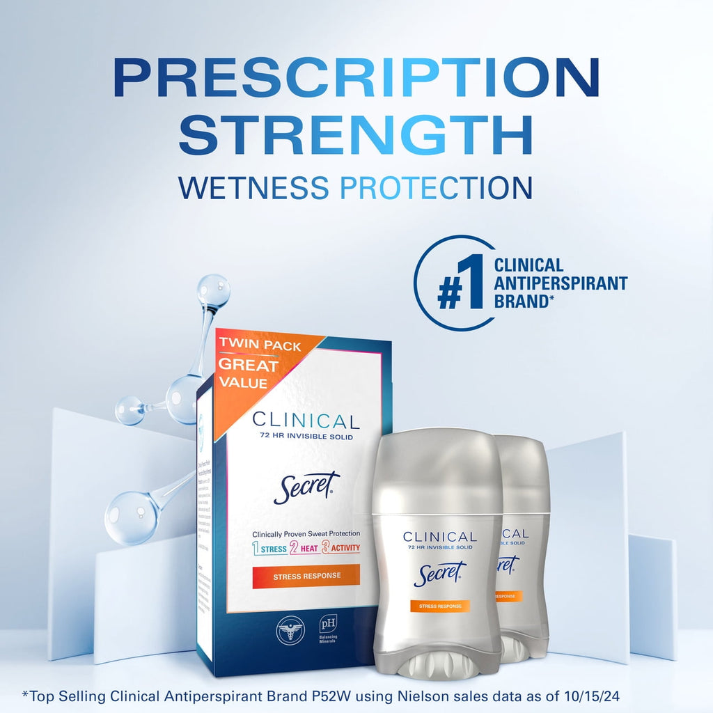 Clinical Invisible Solid Antiperspirant and Deodorant, Stress Response, 1.6 oz (2 Pack)