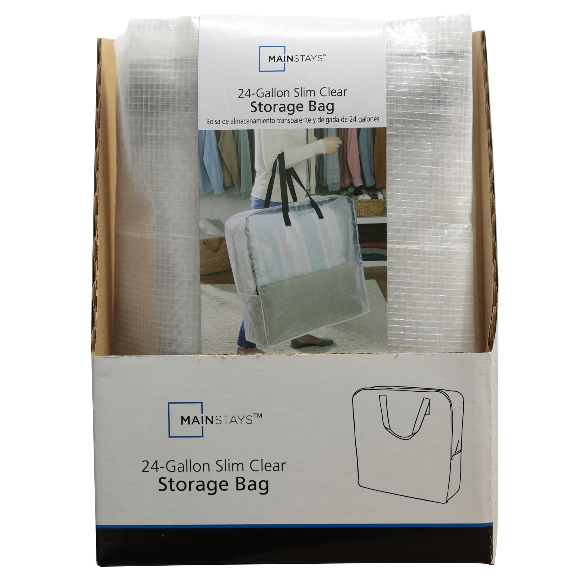 Clear 24 Gallon Heavy Duty Slim Storage and Moving Bag with Zipper Closure and Dual Carry Handles
