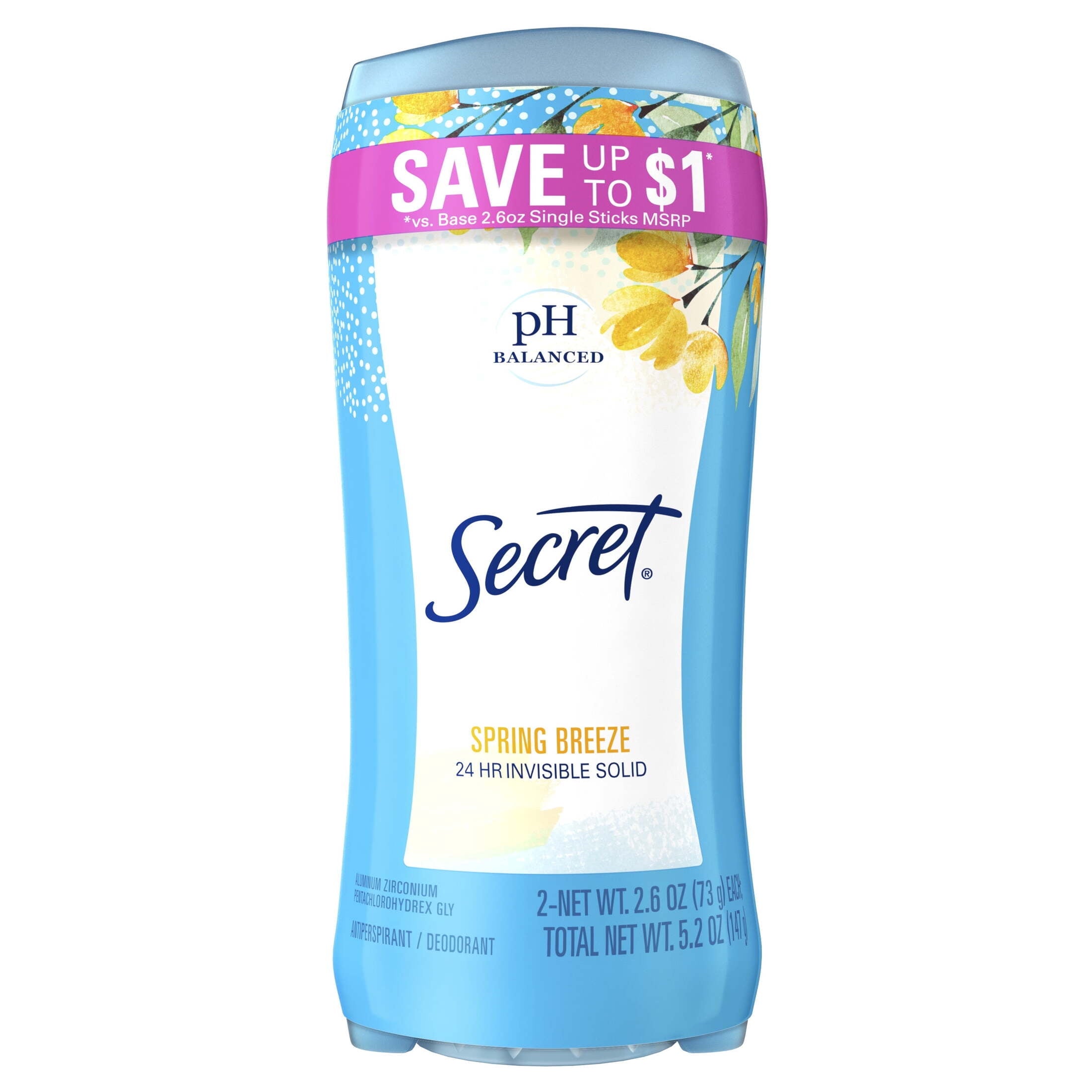 Invisible Solid Antiperspirant and Deodorant, Spring Breeze, 2.6 oz, Twin Pack