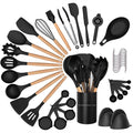 38 Pcs Silicone Cooking Utensils Kitchen Utensil Set - 446°F ,Turner Tongs,Spatula,Spoon,Brush,Whisk. Wooden Handles Kitchen Gadgets Tools Set for Non-Stick Cookware (BPA Free).