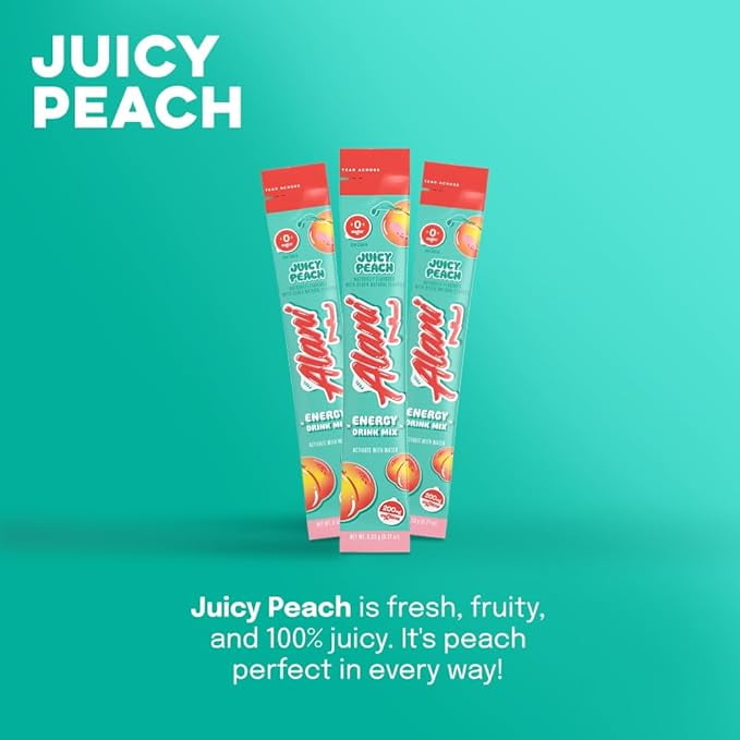 Energy Sticks, Juicy Peach, 10 Count, 200mg Caffeine, Zero Sugar