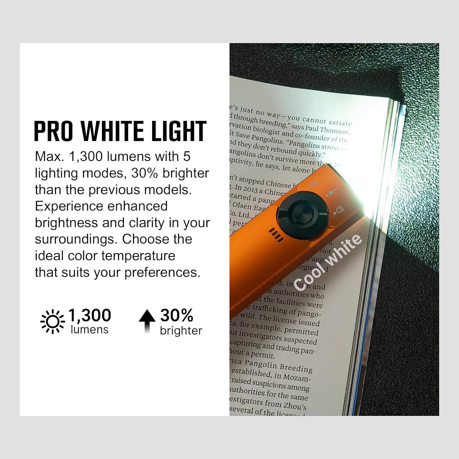 Arkfeld Pro Flat Rechargeable EDC Flashlight with 1300 Lumens LED Light UV and Laser(Red CW 5700K-6700K)