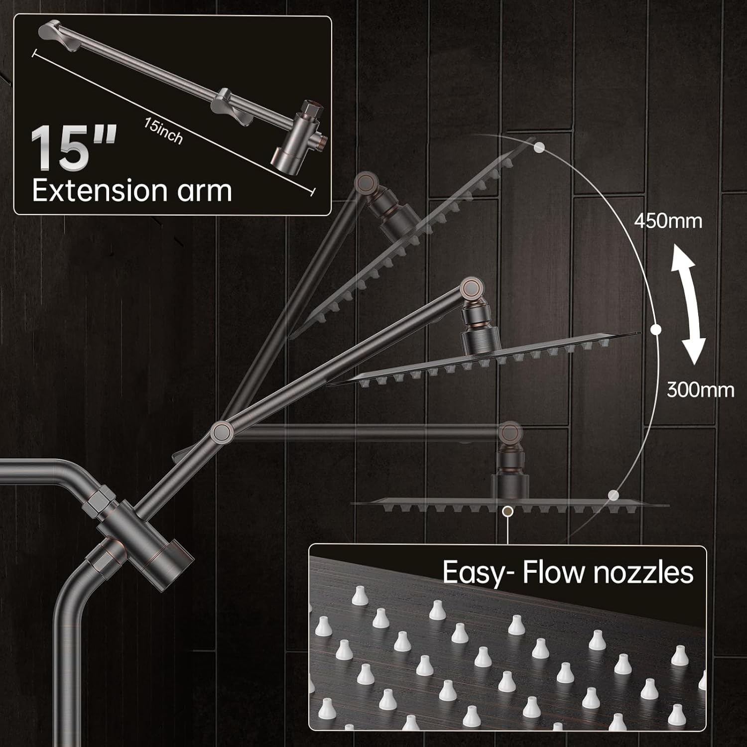 Veken All Metal 10" Oil Rubbed Bronze Shower Head with Handheld, Luxurious Square Double Rain Shower Heads with Power-wash Hand Held, Dual High Pressure Detachable Rainfall Showerhead,Bathroom Upgrade