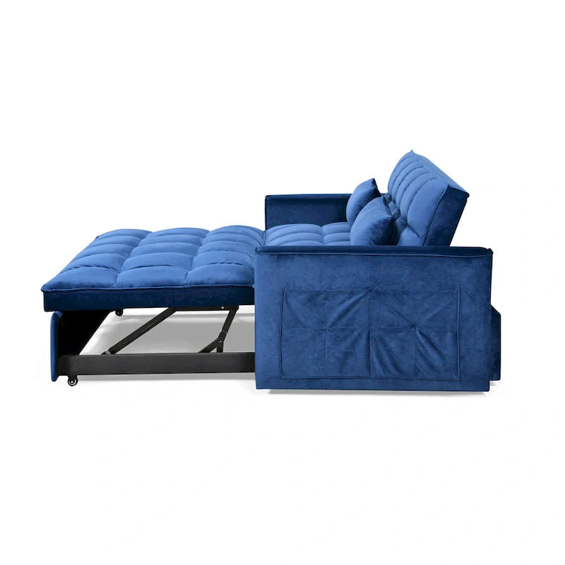 Modern Velvet Futon Loveseat with Reclining Backrest & Pockets, Seats 2 ?Dark Gray / Light Gray / Blue / Black