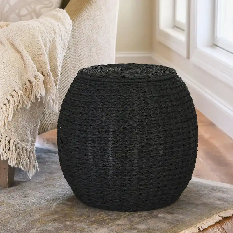 Household Essentials Handwoven Barrel Wicker Storage Basket Side Table - 17.0L x 17.0W x 19.0H