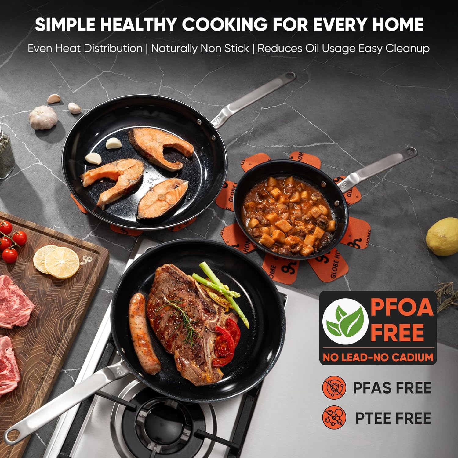 5 Ply Ceramic Non Stick Frying Pans - 10 Inch Stainless Clad Nonstick Skillet, Non Toxic, PTFE & PFOA FREE, Professional Cookware for Induction, All Stoves and Oven up to 650°F