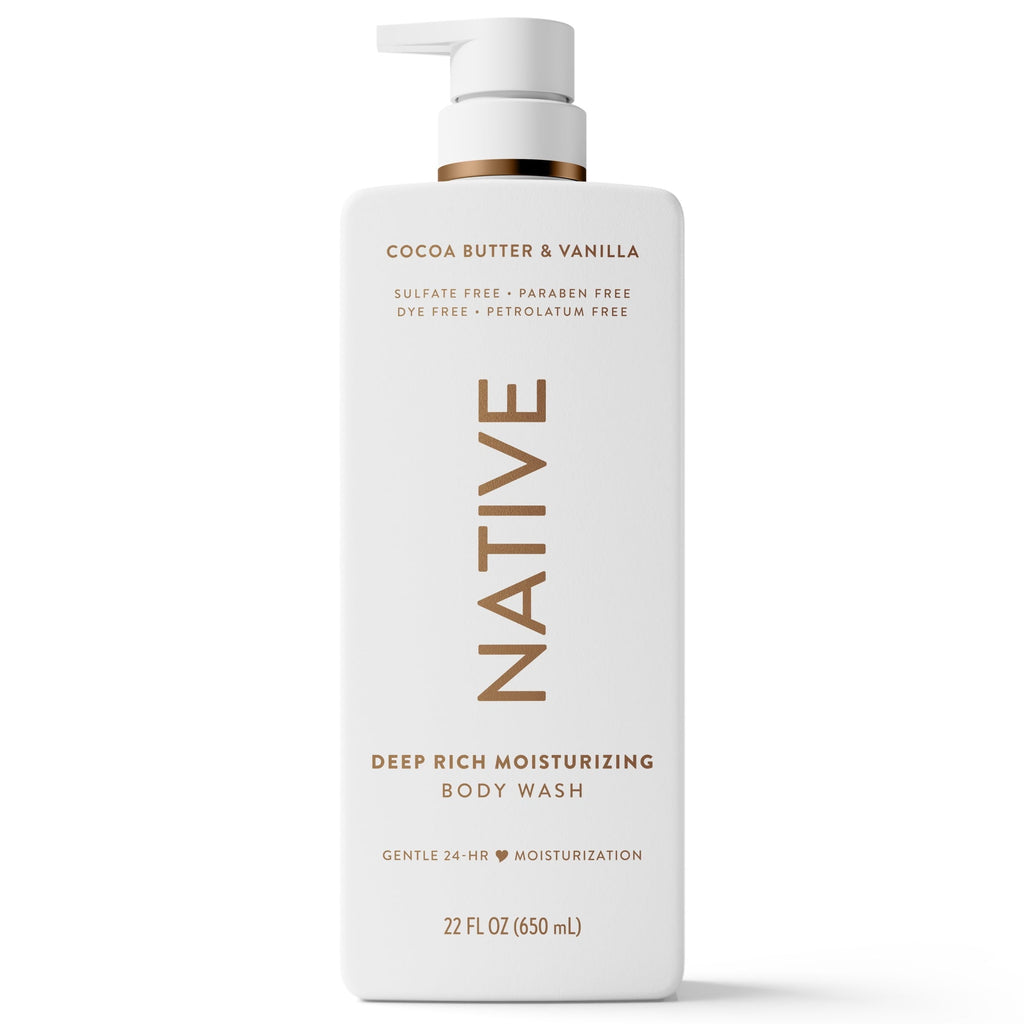 Moisturizing Body Wash, Cocoa Butter & Vanilla, Sulfate Free, 24hr Moisturization with Shea Butter, for Women & Men for Dry Skin, 22 fl oz