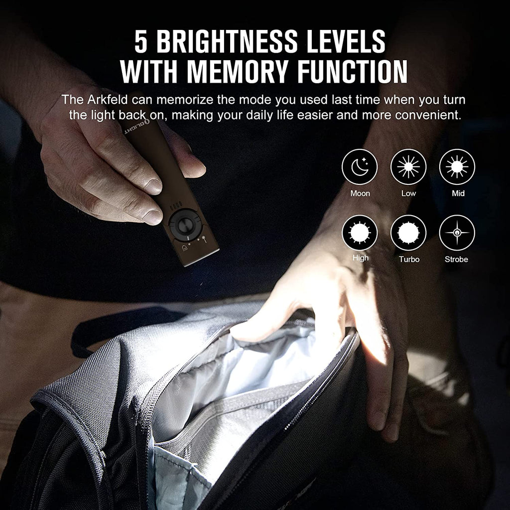 Arkfeld EDC Flat Flashlight, 1000 Lumens LED Light with Green Beam, Rechargeable Battery, Orange