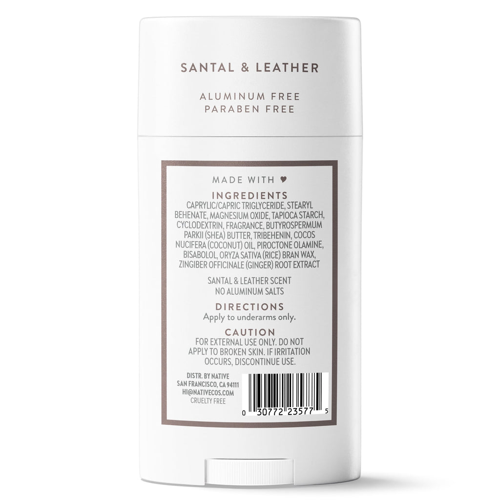 Aluminum Free Deodorant For Men, 72 Hour Solid Deodorant Stick, Santal & Leather, 2.65oz