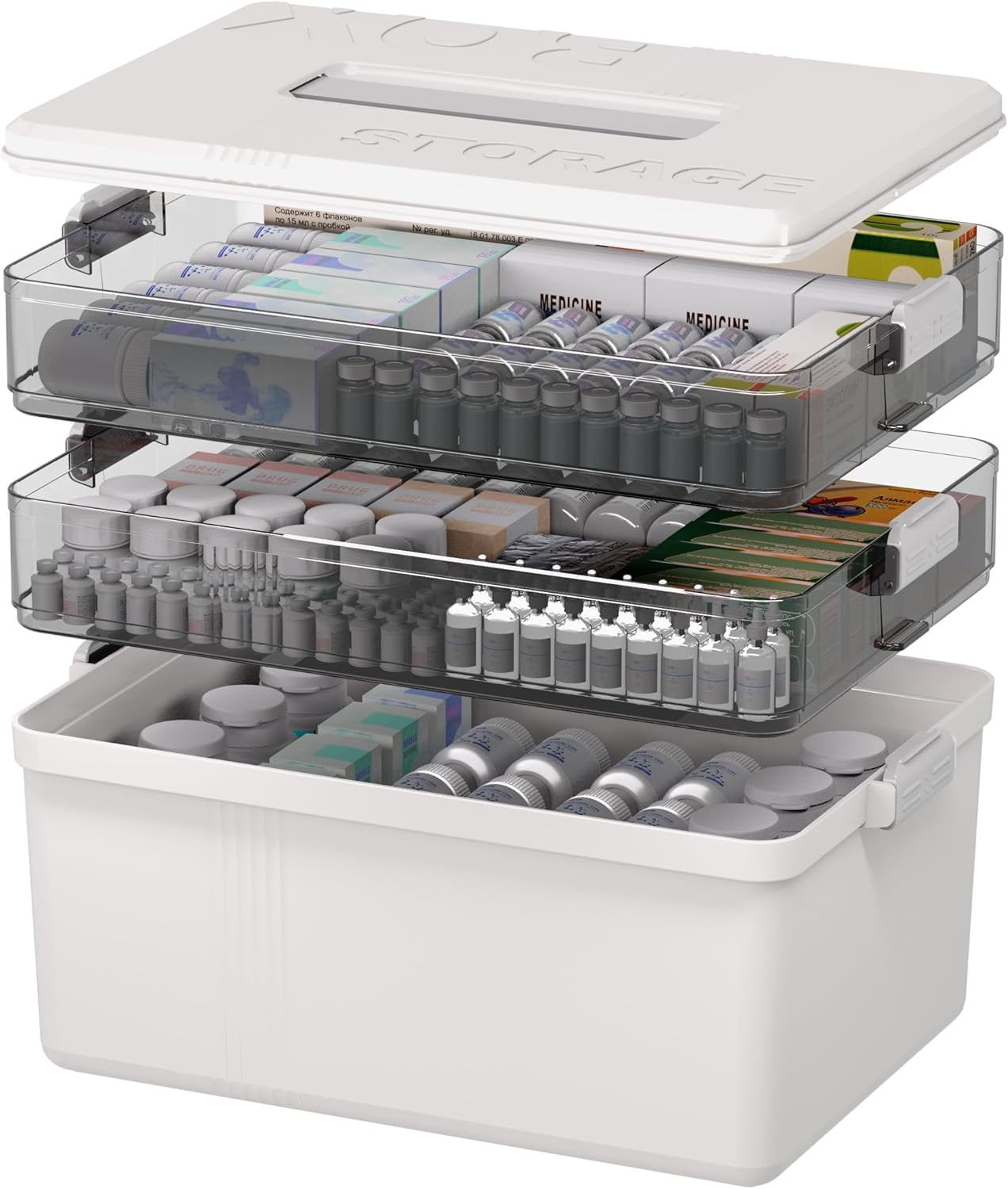 5 Layer storage bins with lid Stack & Carry Box Plastic Handled with Removable Tray for Craft Adult